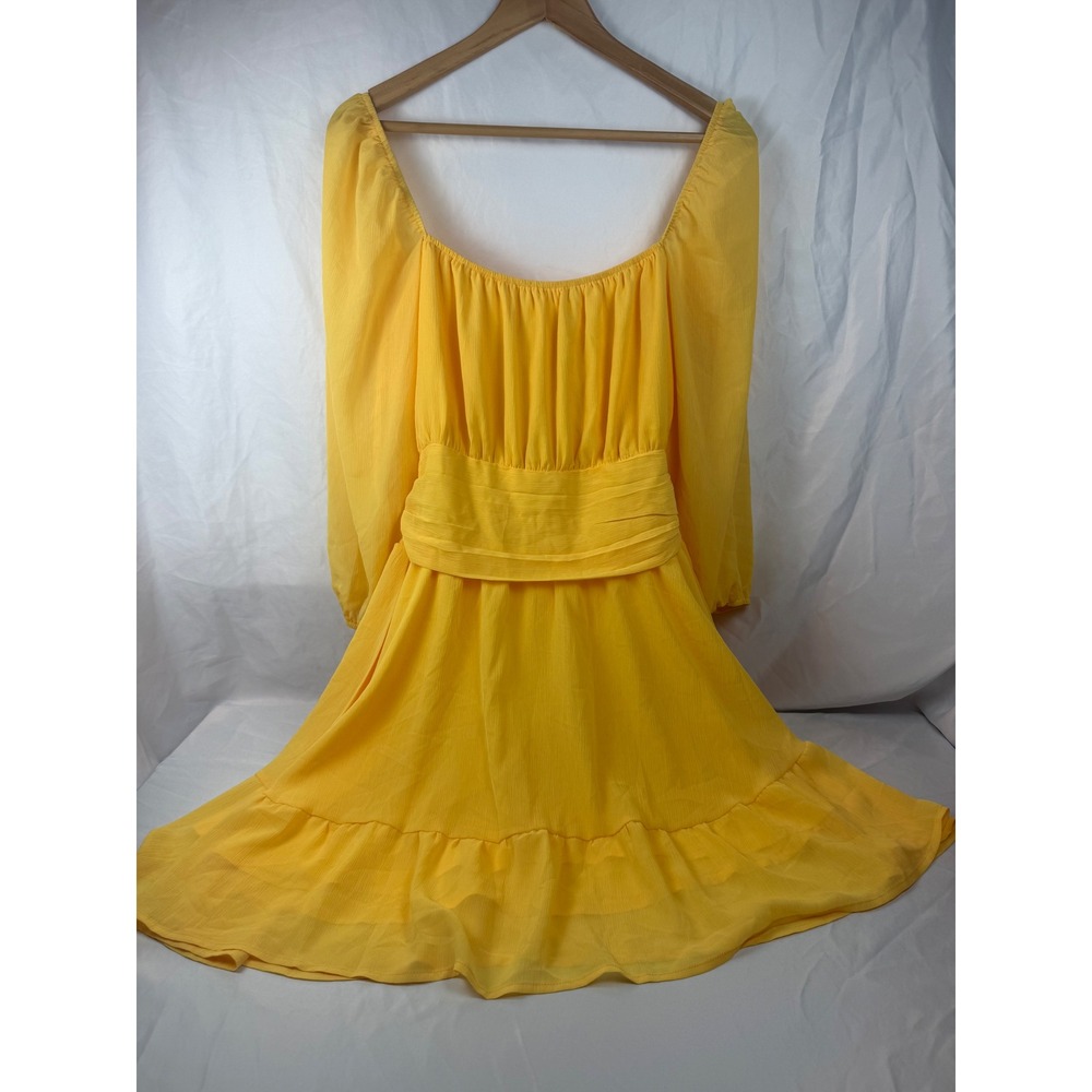Exlura Yellow Long Sleeve Tie Back Cutout Mini Dress Cottagecore Boho NWT XL